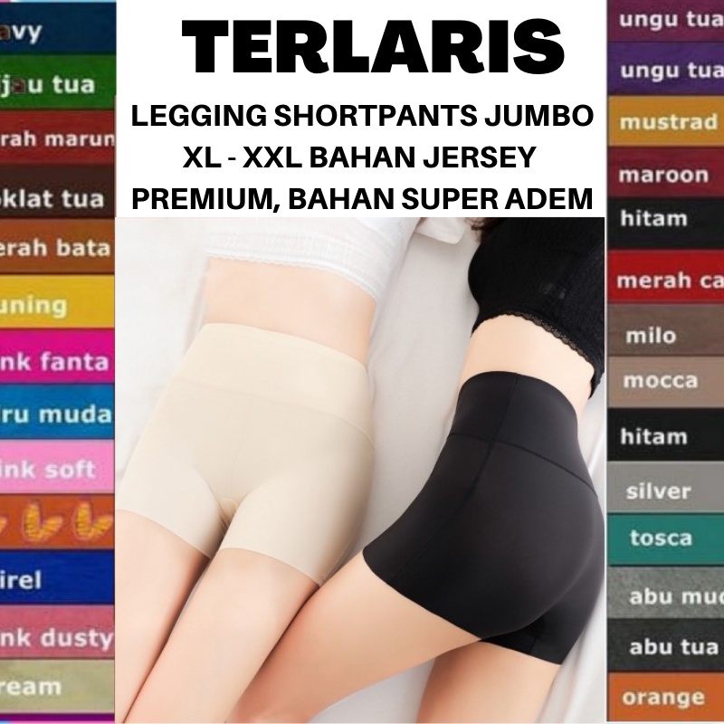 PROMO - Legging Short Pants Wanita Dewasa XL-3XL Jersey Tebal Polos Leging Street Dalaman Wanita Ter