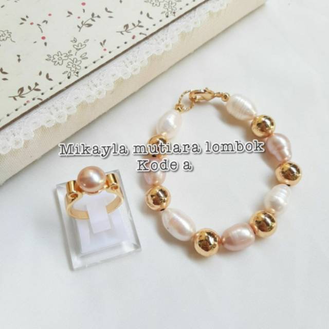 Set lapis emas mutiara tawar (mutiara asli Lombok)
