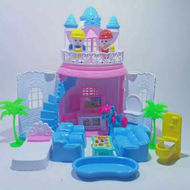 Mainan Anak Perempuan Cewek Istana Castile Rumah Barbie Kuda Ponny Assembly Building Blocks