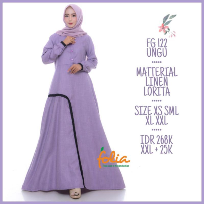 Sale Gamis Folia FG 122 Linen/Gamis Linen Diskon/Gamis Folia Sale
