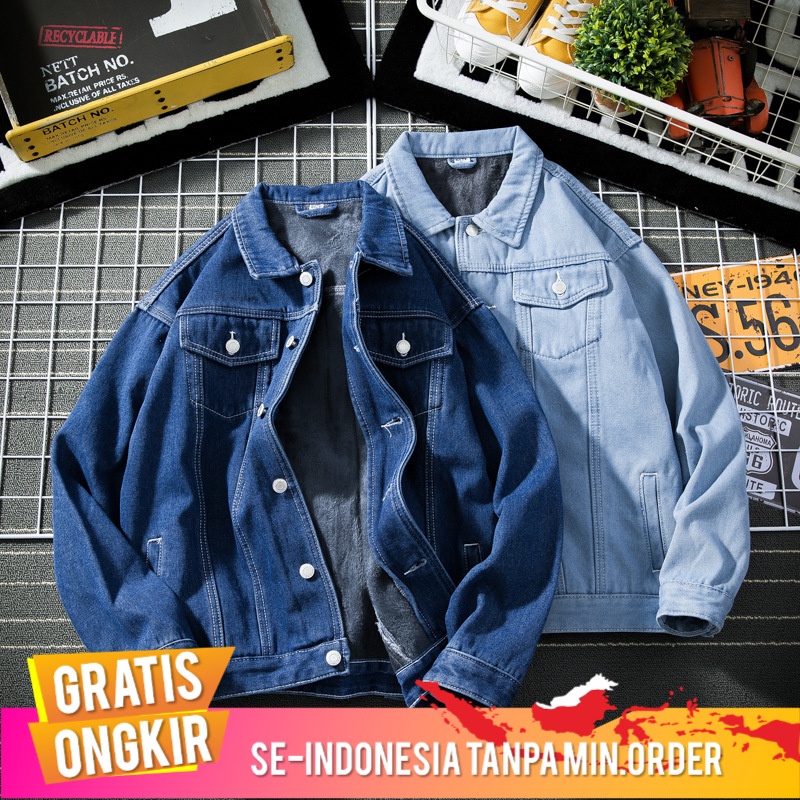 Outerwear Pria 2020     Hong Kong Bulu Berlapis Pria Jaket Denim Remaja Hangat mantel Hits