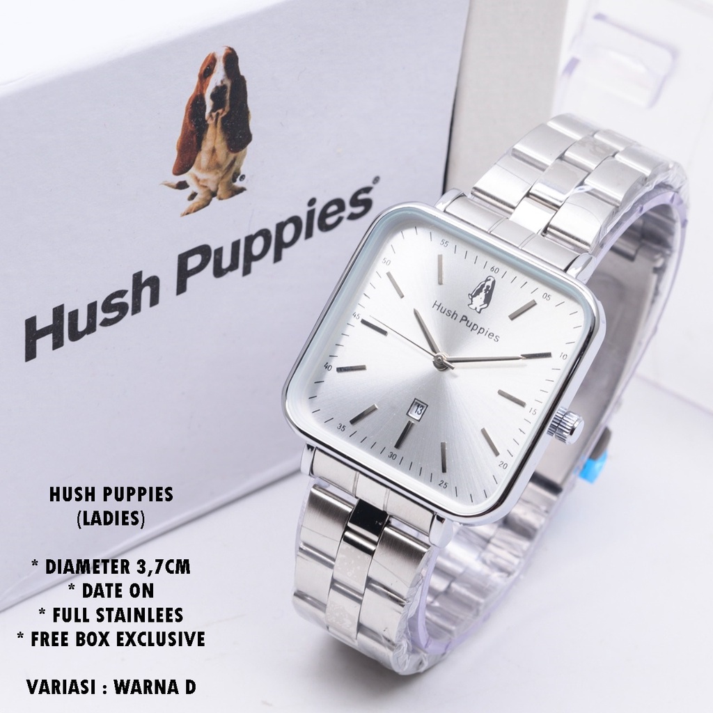 (FREE BOX) JAM TANGAN WANITA HUSH PUPPIES H-010 RANTAI BODY SEGI TANGGAL AKTIF