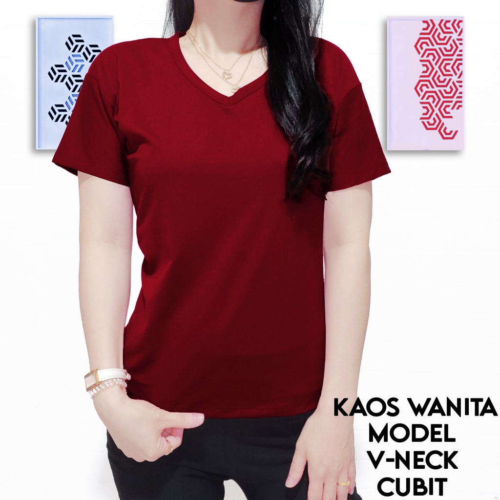 Kaos Wanita V Cubit Lengan Pendek / Baju Atasan Wanita Leher V Lengan Pendek/ Kaos Atasan Wanita V n
