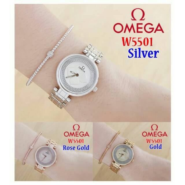 Jam Tangan Wanita OMEGA W5501 Free Gelang