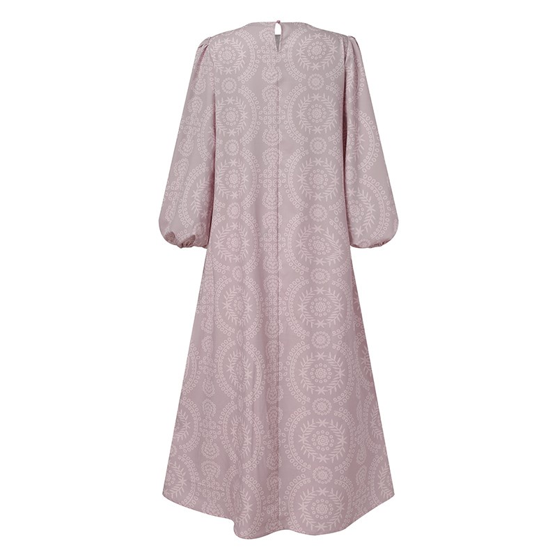 ZANZEA Women Printed Patchwork Puff Sleeve Muslim Long Dress