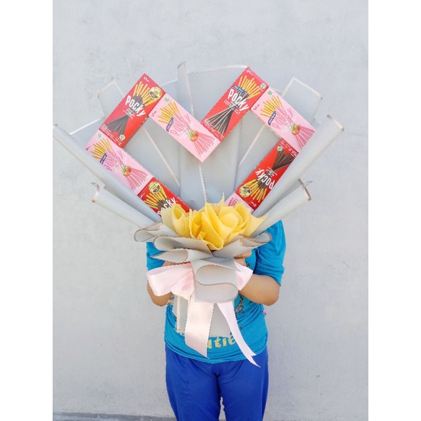 Buket Pocky Love 8pcs berat 22gr/pcs FREE Stiker | kado murah sidoarjo buket aniversary | buket ulan