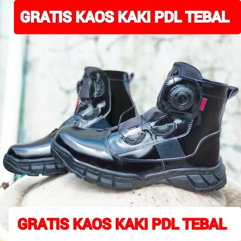 SEPATU PDL TALI PUTAR PENDEK 6&quot; MIDTREX KULIT KILAP MERK APIK SEPATU PDL DINAS LAPANGAN TNI POLRI SECURITY SATPAM SEPATU PDL POLANTAS