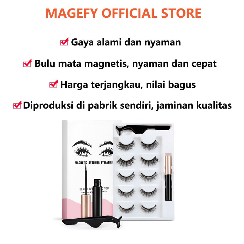 MAGEFY 5 Pasang Bulu Mata Palsu Magnetik 3D Natural 7110