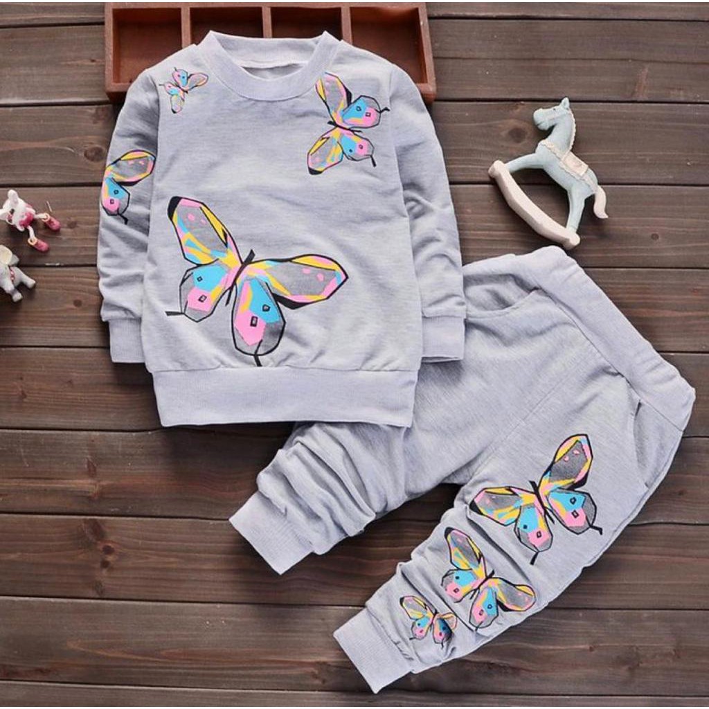 SETELAN SWEATER JOGGER ANAK PEREMPUAN MOTIF BUTTERFLY 1-5 TAHUN SWEATER ANAK PEREMPUAN TERBARU