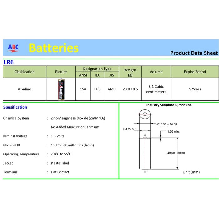 Baterai Abc Alkaline Aa / A2 Isi 6