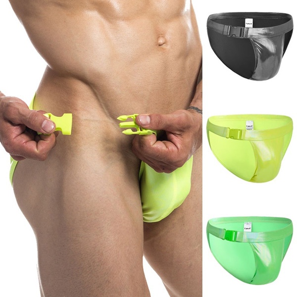 Jockmail  Men Underwear Sexy Male Swimming Briefs Underwear Pu Leather Men Swimwear Gay Swimsuit Mal