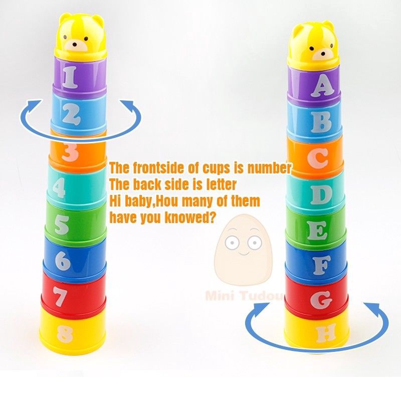 9X Stack Nest Plastic Cups Rainbow Stacking Tower Educational Stacking Kids Toys