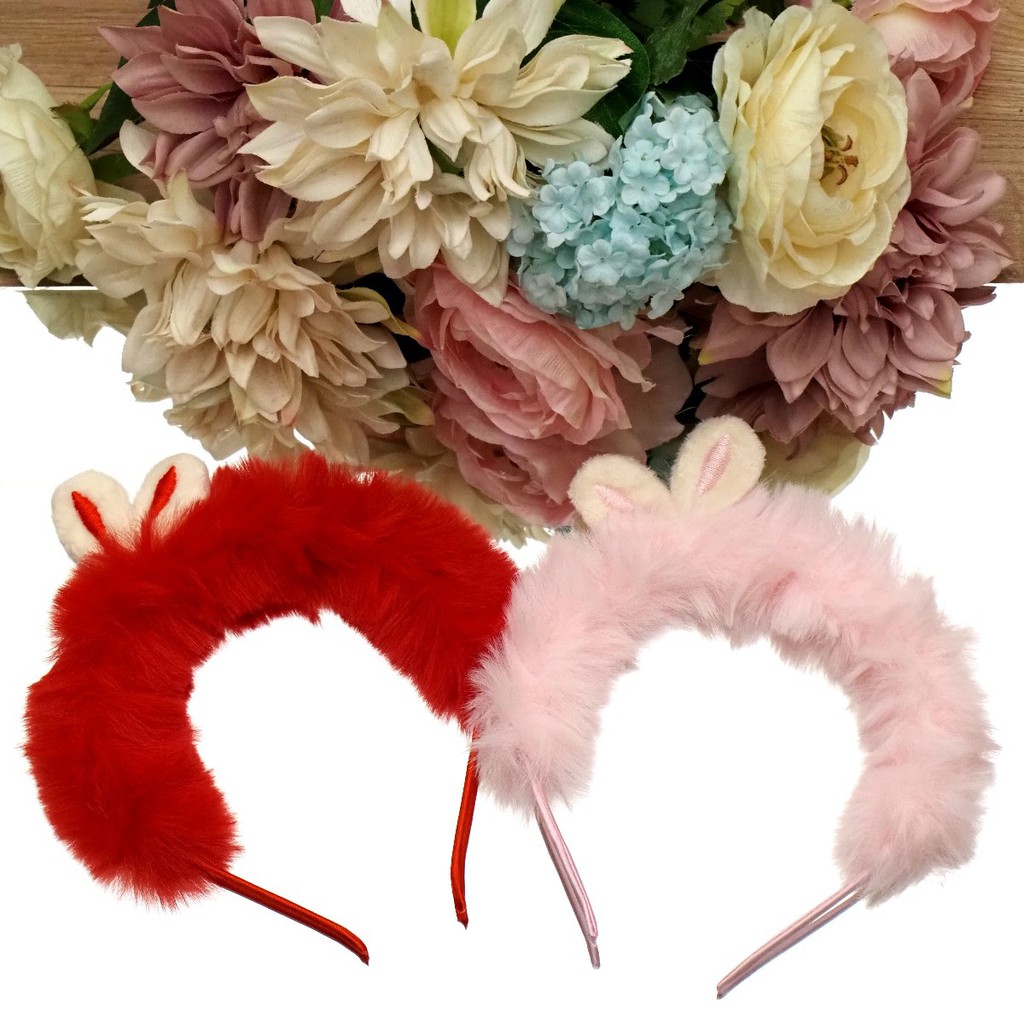 Bando Little Rabbit Full Bulu Halus Lembut Bando Pompom Kelinci Cute Fashion Korea Wanita Aksesoris Rambut Anak Perempuan Murah Berkualitas