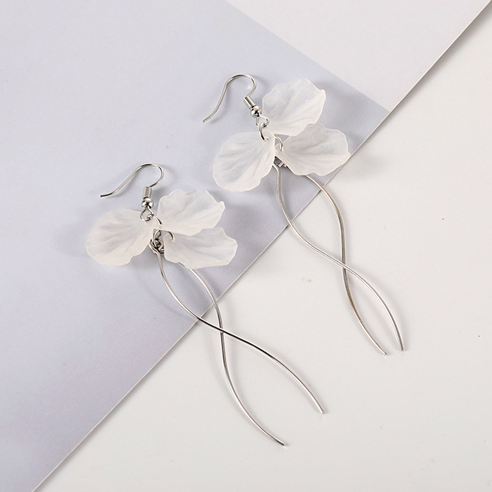 Hu Hu Hu Hu Hu Alat Bantu Pasang Kacamata♡ Anting Kait Gantung Panjang Bentuk Kelopak Bunga Elegan Untuk Wanita