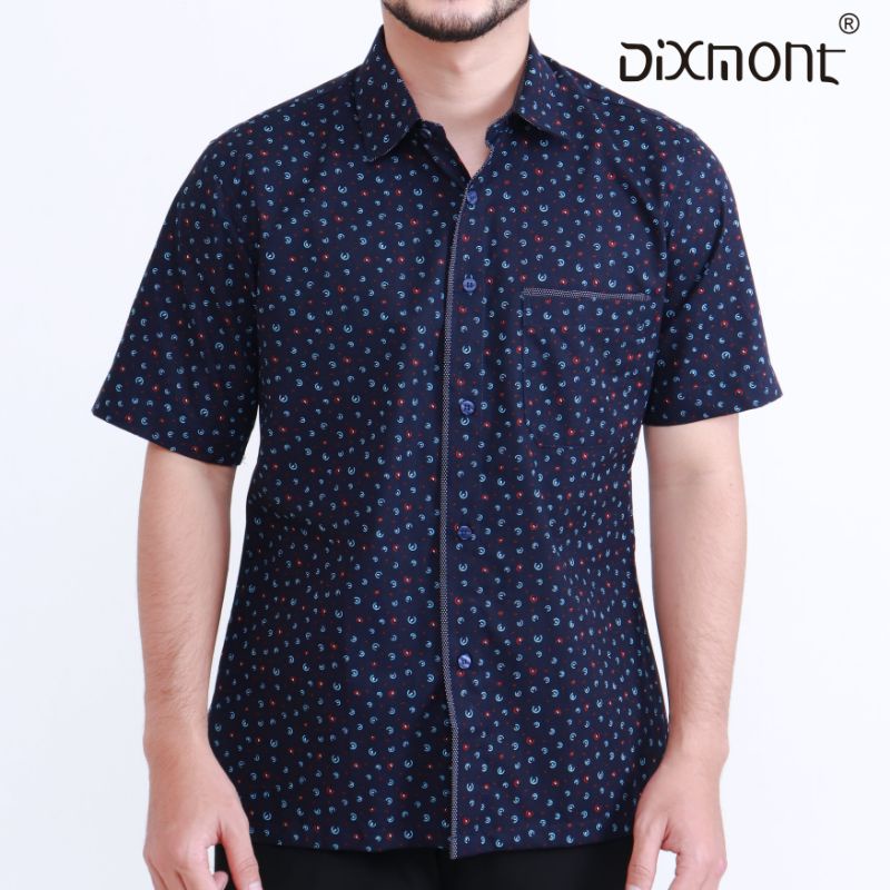 Dixmont Kemeja Pria Basic Formal Motif Lengan Pendek Hem MS01821