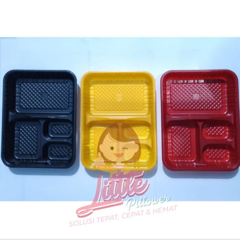 (Isi 25pcs - B4) Tray bento B4 Tray Bento Sekat 4 Hitam/Box Bento/Mika Lunch Box/Mika Bento