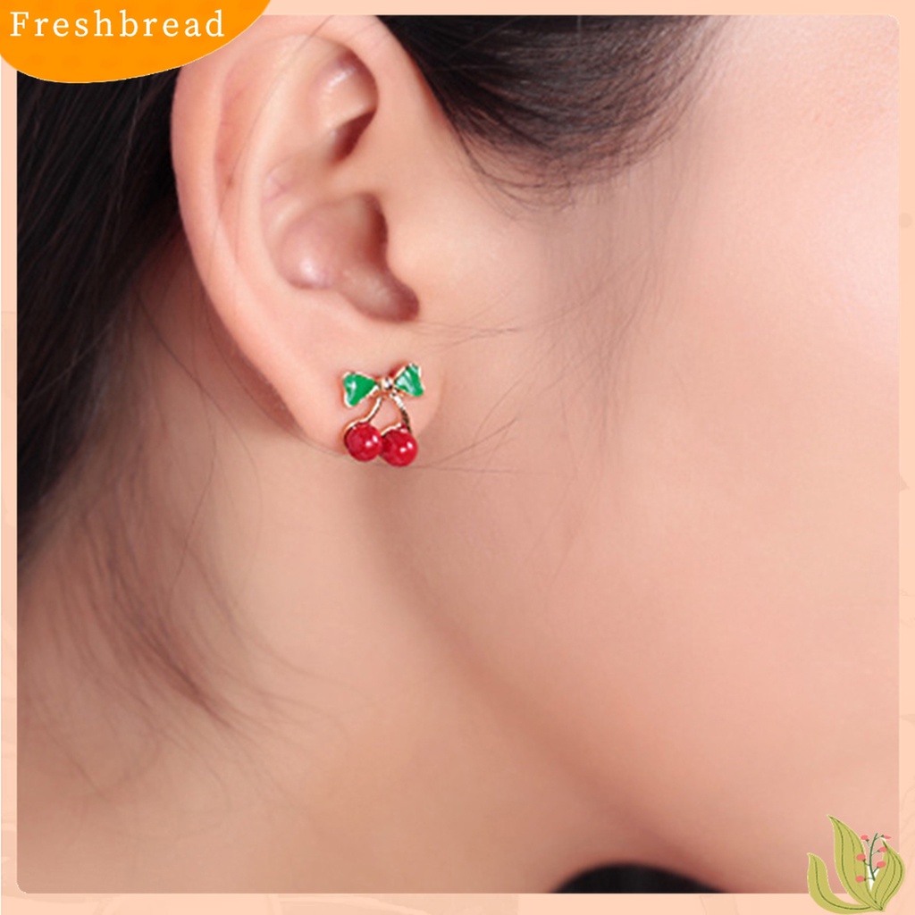 Terlaris 2Pcs Stud Ear Ring Colorful Decorative Golden Color Cherry Stud Earring for Dressing Room