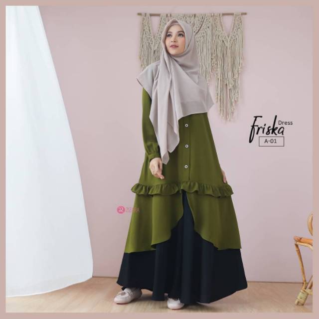 Gamis Friska Dress A - 01 by Zizara (Hijau Army)