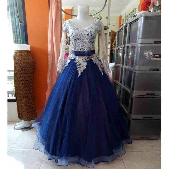 Gaun pengantin/ gaun pesta/gaun hijab/gaun tile dongker silfer