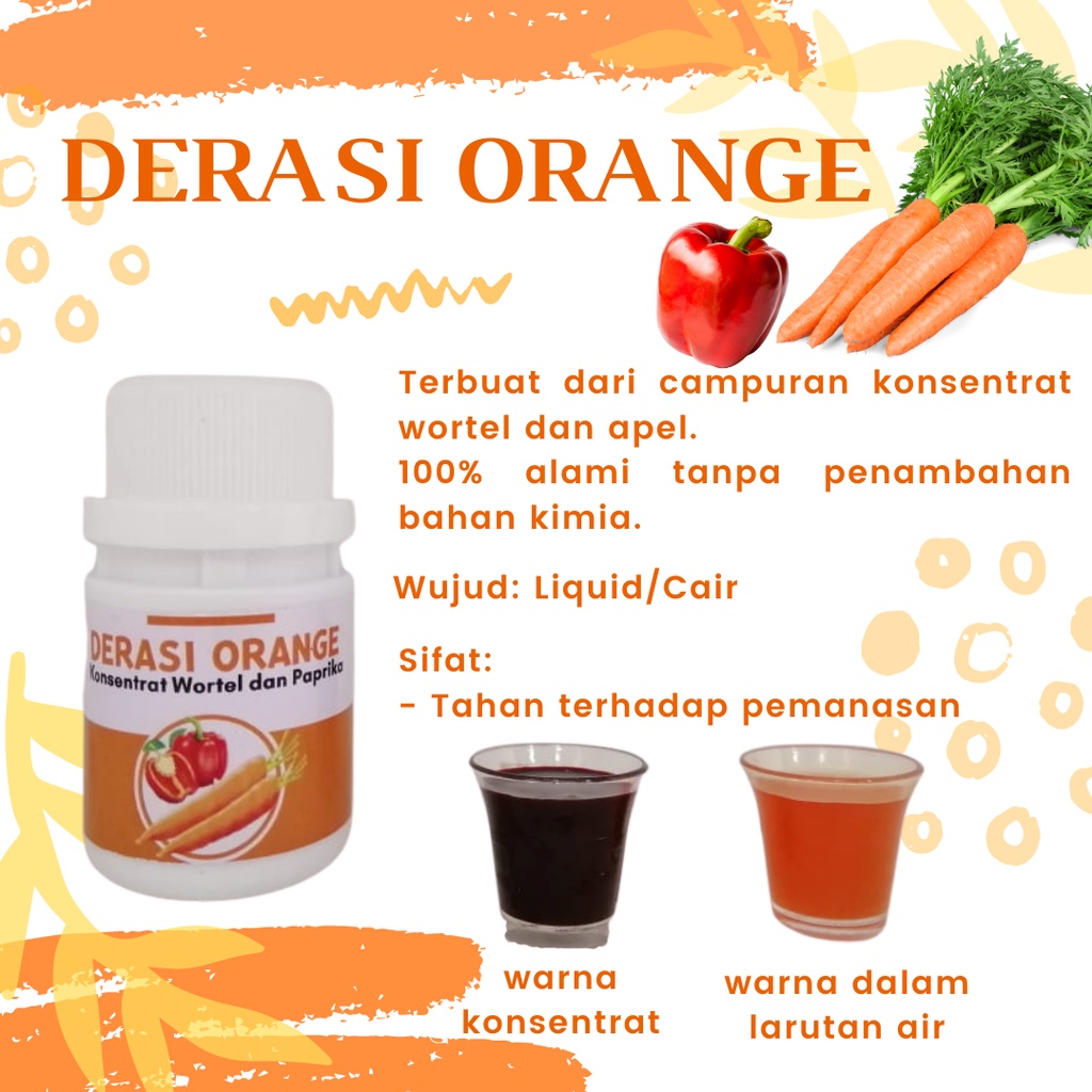 

Derasi Orange - Pewarna Makanan 100% Alami | Campuran Konsentrat Wortel dan Paprika