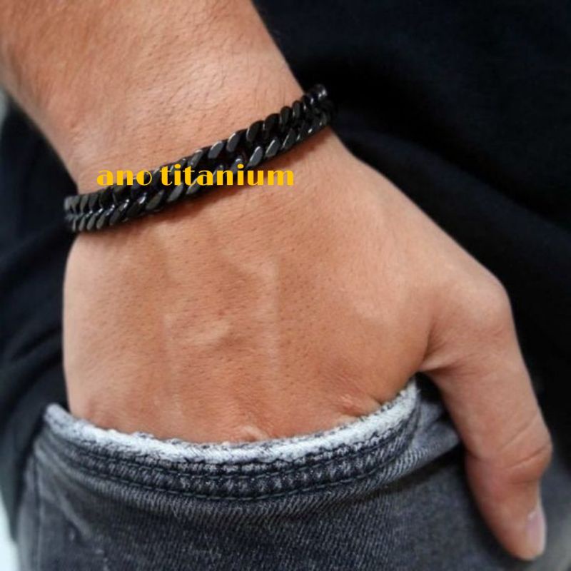 GELANG RANTAI BLACK TITANIUM GELANG HITAM PRIA DAN WANITA