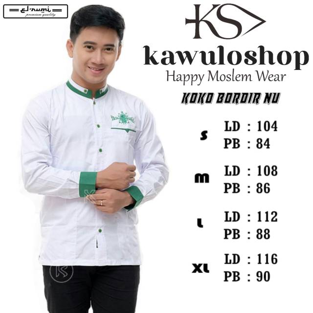 Baju koko NU putih hijau murah/ baju koko gus azmi/ baju koko azzahir/ seragam NU/ SANTRI