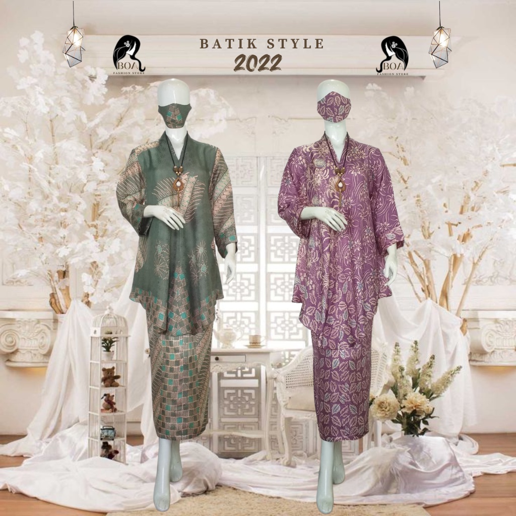 Setelan Batik Wanita Kebaya Modern Bahan Viscose Premium / Semi Sutra Model Blouse A Rok Span  Maske