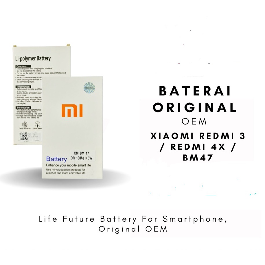 Baterai Xiaomi Redmi 3 / Baterai Xiaomi Redmi 4x / Baterai Xiaomi Redmi BM47 Original Oem
