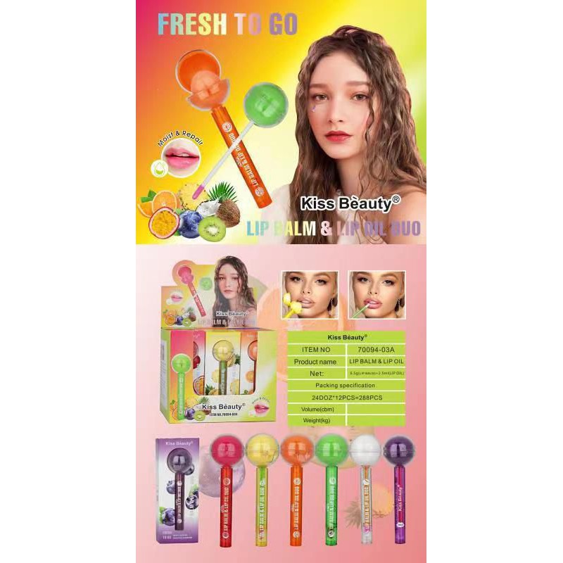 PROMO ECER LIP BALM &amp; LIP OIL 2IN1 KISS BEAUTY FRUIT FRESH NO.70194