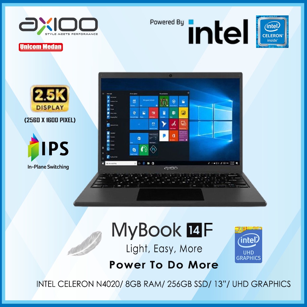 Axioo MyBook 14F IPS 2.5K DISLPAY/ INTEL N4020/ RAM 8GB/256GB SSD/ W10