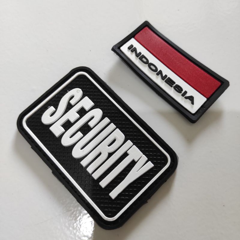 PATCH RUBBER SATU SET TULISAN SECURITY+BENDERA INDONESIA KECIL/TEMPELAN EMBLEM LOGO KARET VELCRO