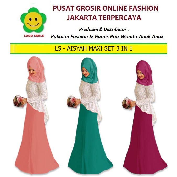 LS 10511 AISYAH MAXI SET 3 IN 1 Baju Maxi Set Wanita Muslimah Model Terbaru,Termurah dan Terlaris