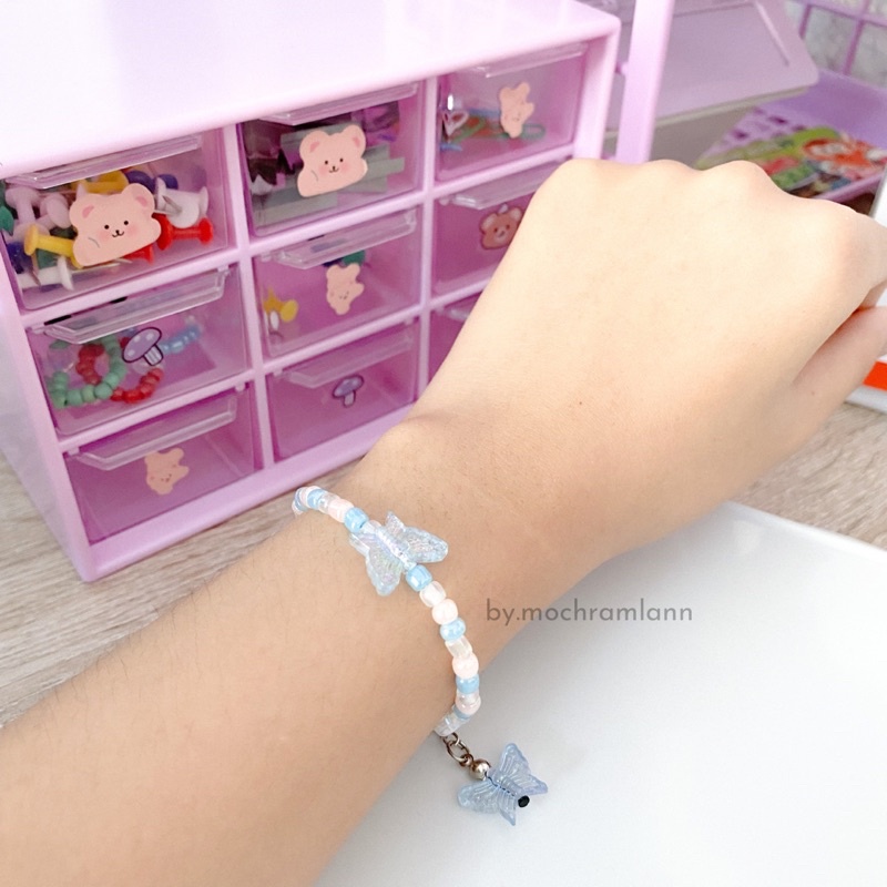 GELANG MANIK BEADS RING KOREA MODEL KUPU TRANSPARAN / GELANG KUPU AESTHETIC / GELANG MANIK MANIK KOREA / BEADS BRACELET KOREA / GELANG MANIK KUPU-KUPU AESTHETIC