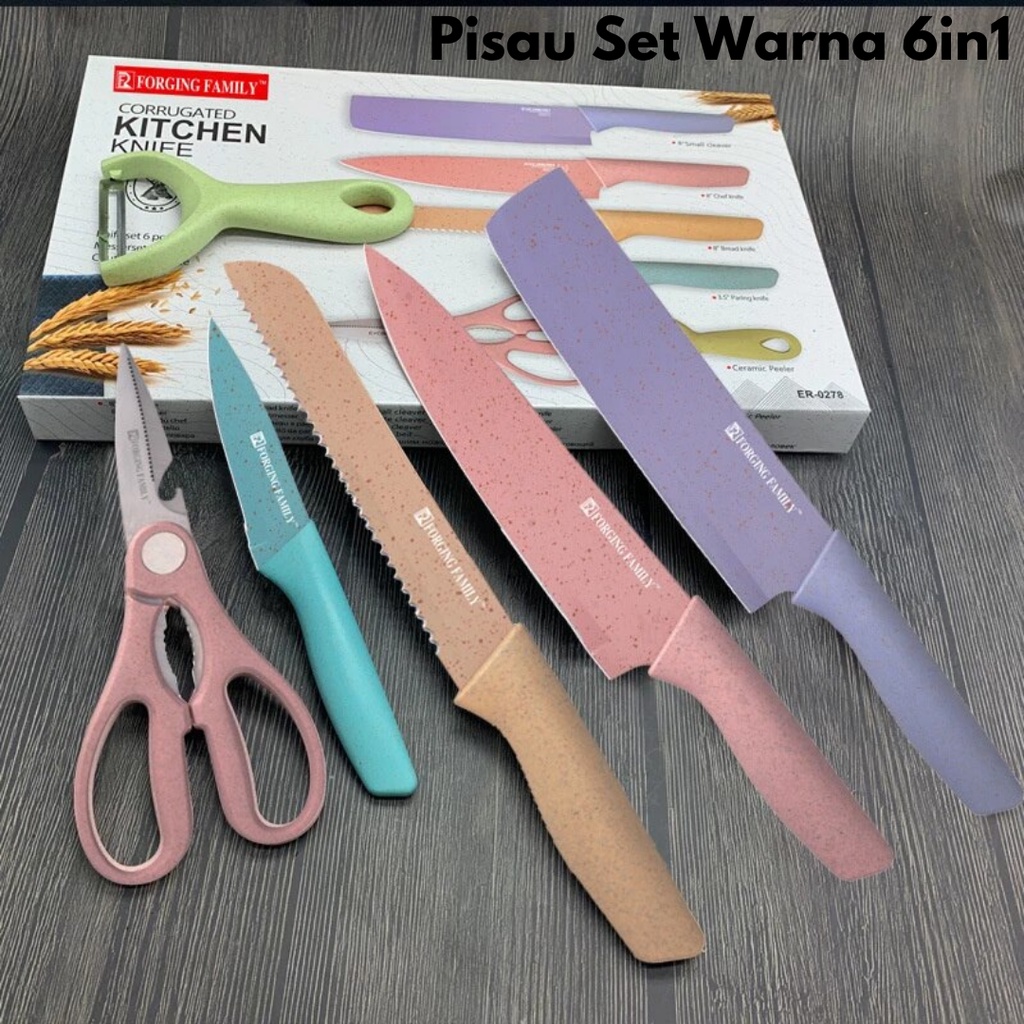 Pisau SET WARNA warni anti lengket 6in1 gunting peeler