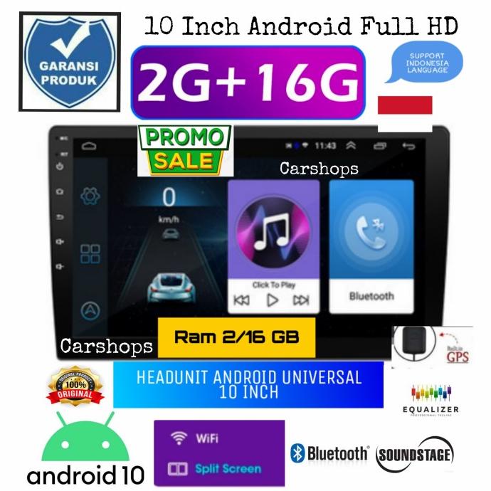 Headunit Android 10 Inch Ram 2 Gb Double Din Tape Mobil Universal