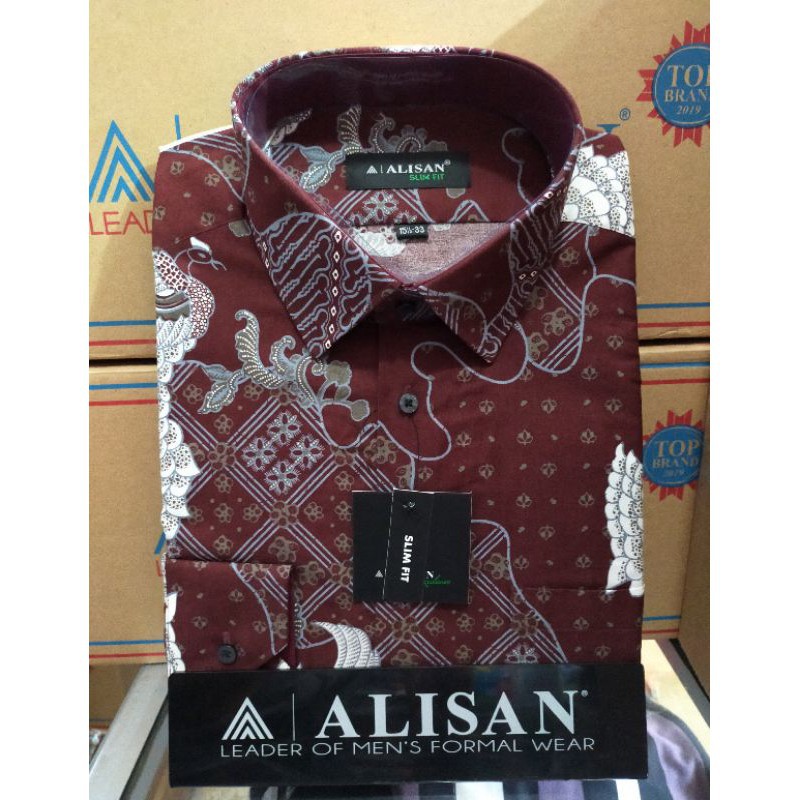 ALISAN KEMEJA BATIK MOTIF TERBARU SLIMFIT A4 MAROON