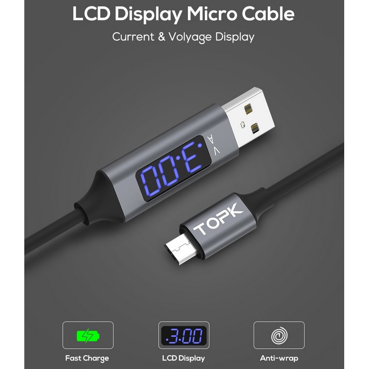 Kabel Charger Micro USB TPE 3A 1 Meter with Voltage Meter