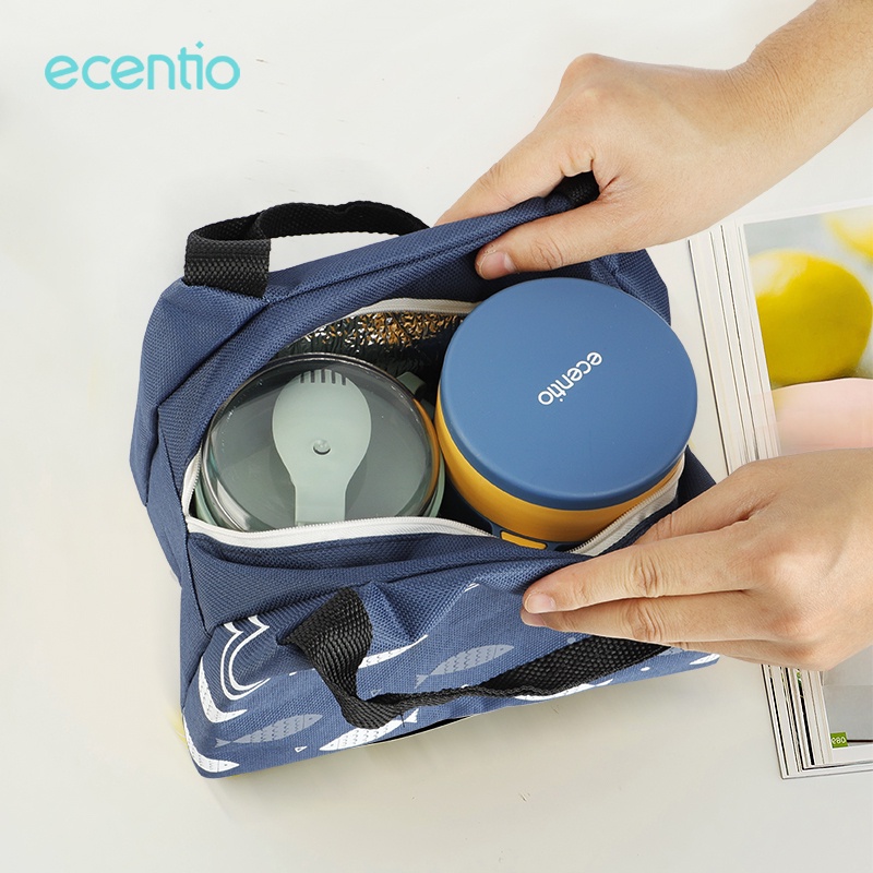 ecentio &amp; FOODI Tas Bekal kanvas insulated Lunch Cooler Bag resleting/Oxford cloth Lunch Bag tahan panas dingin/Kotak Makan Karakter/tas bekal makanan tas aluminium foil makanan