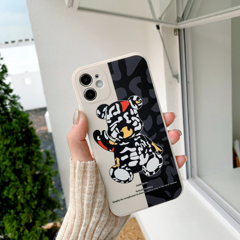 Stitching Violent Bear Soft Case iP iPhone 11 12 13 Pro Max 6 6S 7 8 + Plus SE 2020 X XR XS Max Cool Casing