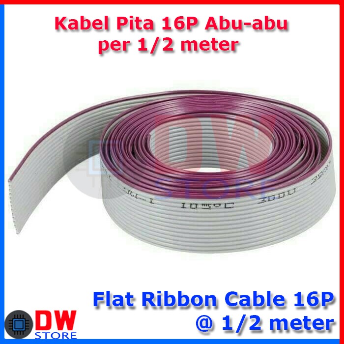 Grey Flat Cable / Kabel Pita 16p Abu-Abu IDC 16 pin @ 0,5 Meter 0.5M