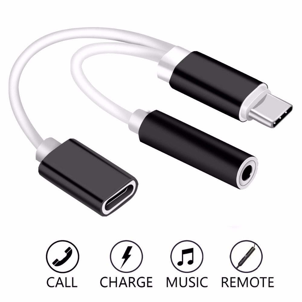 Adapter 2 in 1 USB Type C to AUX 3.5mm Headphone + USB - USB Type C - S-K06 - Black