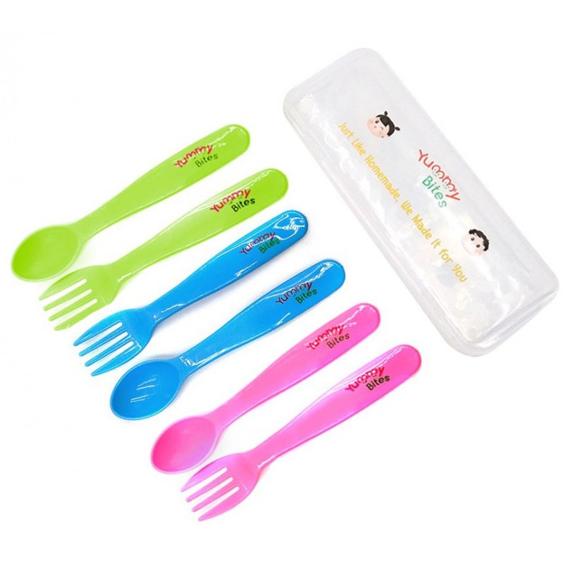 Yummy Bites Baby Spoon Set + Cover Sendok Garpu Anak + Kotak 1 Pasang