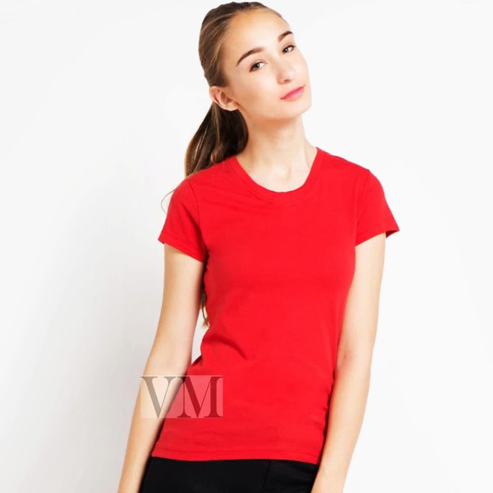 VM Kaos Merah Polos Wanita Oblong Pendek - Merah, S