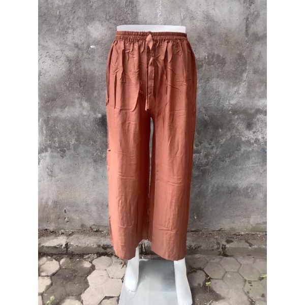 celana kulot polos full karet-Coklat bata