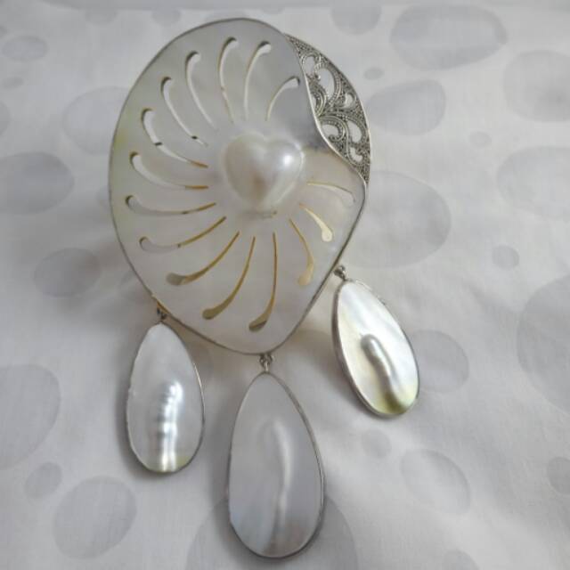 Bros perak kerang mutiara asli 2 in 1