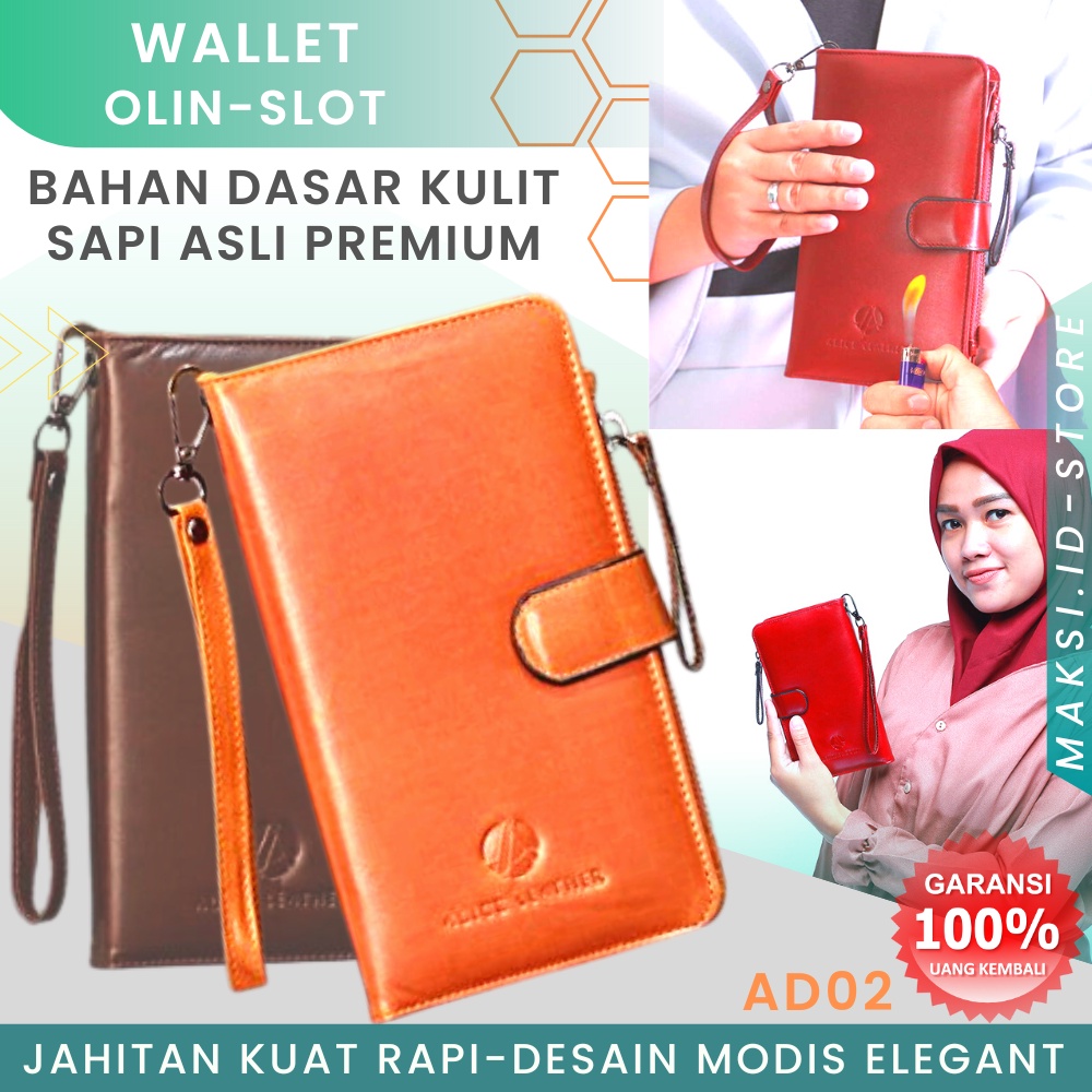 Dompet Kulit Pria Wanita Dompet Panjang Kartu Pria Wanita Lipat Kulit Sapi Asli Original Dompet Panjang Pria Genuine Leather AD02 16 Slot GARANSI ORIGINAL