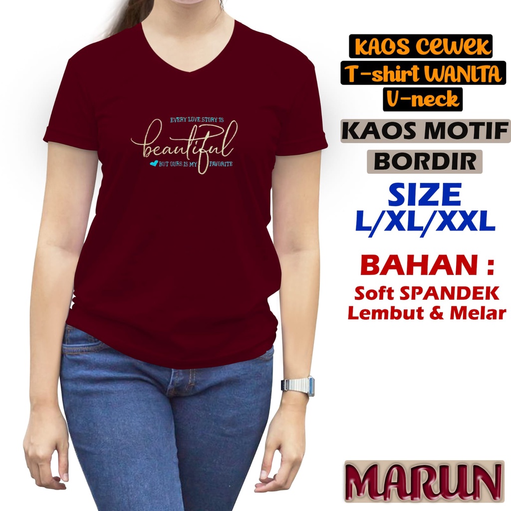 JESETA KAOS ATASAN WANITA V NECK BORDIR GROSIR MURAH ATASAN WANITA TSHIRT WANITA KAOS BORDIR SPANDEK