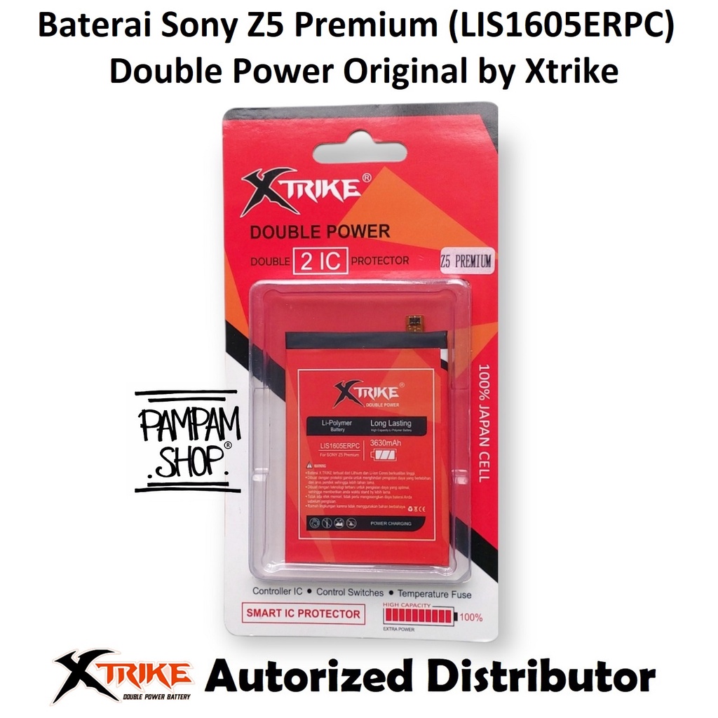 Baterai Xtrike Double Power Original Sony Xperia Z5 Premium E6853 E6883 LIS1605ERPC Batre Batrai HP