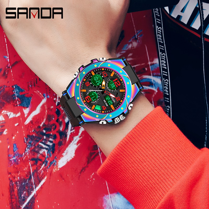 SANDA 6008 Jam Tangan Pria Digital Analog Tali Rubber Fantasy Anti Air WATCHKITE WKOS