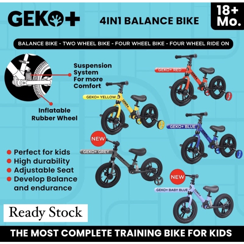 geko plus 4in1 kids balance bike 12inc / sepeda anak